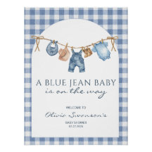 Bannière de fête prénatale en jean bleu Cowboy