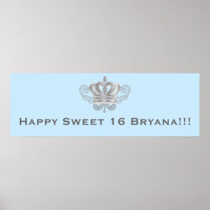 Poster Bannière de joyeux anniversaire bleu royal couronn