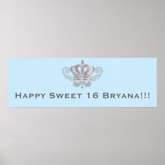 Poster Bannière de joyeux anniversaire bleu royal couronn (Devant)