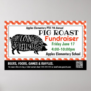 Poster Bannière de la collecte de fonds PIG ROAST PTO PTA