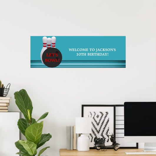 Poster Bannière de la fête d'anniversaire de Bowling (Bureau à domicile)
