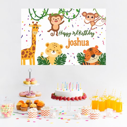 Poster Bannière de la fête des animaux de la jungle migno