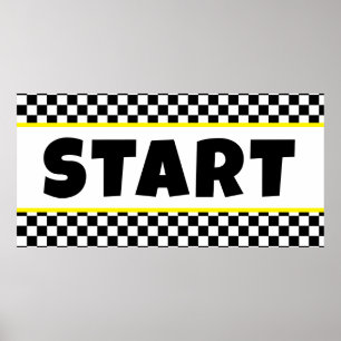 Poster Bannière de ligne START de course en noir et blanc
