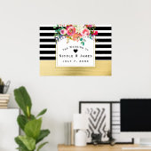 Poster Bannière de Mariage Black White Gold Floral Modern (Bureau à domicile)