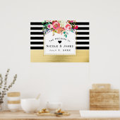 Poster Bannière de Mariage Black White Gold Floral Modern (Cuisine)