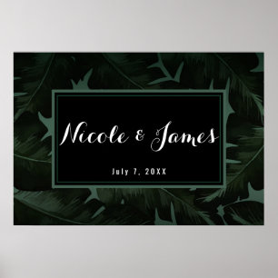 Poster Bannière de mariage Feuilles Tropicales Chic Vert 