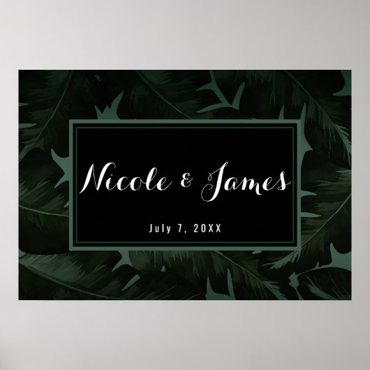 Poster Bannière de mariage feuilles tropicales chic vert (Devant)
