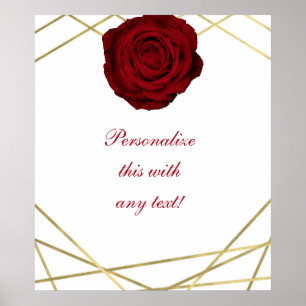 Poster Bannière de mariage floral aux lignes roses rouges
