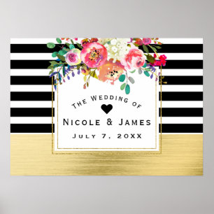 Poster Bannière de mariage moderne florale glamour noir b