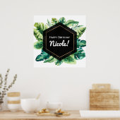 Poster Bannière de mariage noire avec feuilles tropicales (Cuisine)