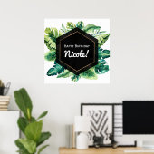 Poster Bannière de mariage noire avec feuilles tropicales (Bureau à domicile)