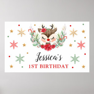 Poster Bannière de Noël de renne 1er anniversaire Cerf d'