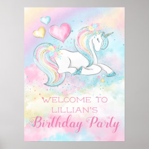 Poster Bannière de panneau d'anniversaire de licorne past