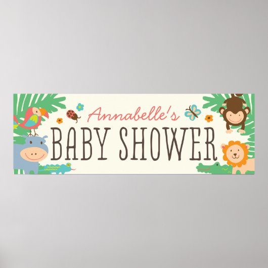 Poster Bannière du Baby shower de la Jungle 12x36 (Devant)