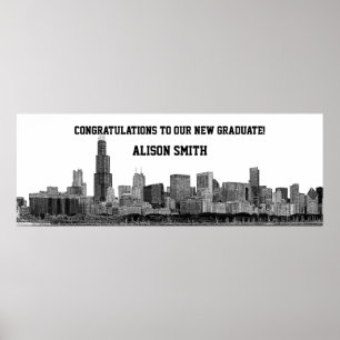 Poster Bannière du Chicago Skyline Silhouette Graduation 
