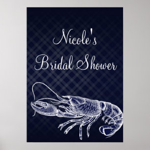 Poster Bannière élégante bleu marine homard vintage