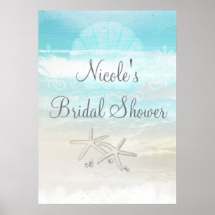 Poster Bannière élégante d'étoile de mer blanche de plage