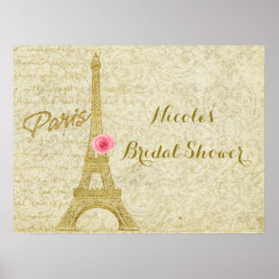 Poster Bannière élégante Paris Tour Eiffel Or et Rose
