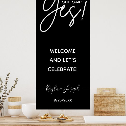 Poster Bannière Elle a dit Oui noir Panneau de bienvenue  (Cuisine)