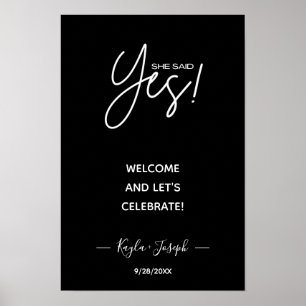 Poster Bannière Elle a dit Oui noir Panneau de bienvenue