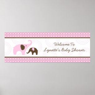Poster Bannière en Baby shower rose Étiphant