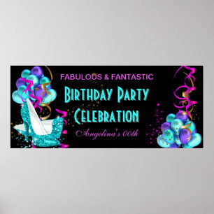 Poster Bannière FUCHSIA SAPHIR Fête d'anniversaire Célébr