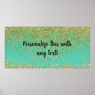 Poster Bannière Glamour Cascade Dorée Pailletée & Aqua Bl