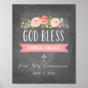 Poster Bannière rose   Panneau de communion Pink Chalkboa