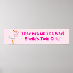 Poster Bannière Twin Baby Girl Shower Party