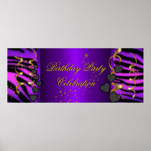Poster Bannière Zèbre Violet Fête d'anniversaire