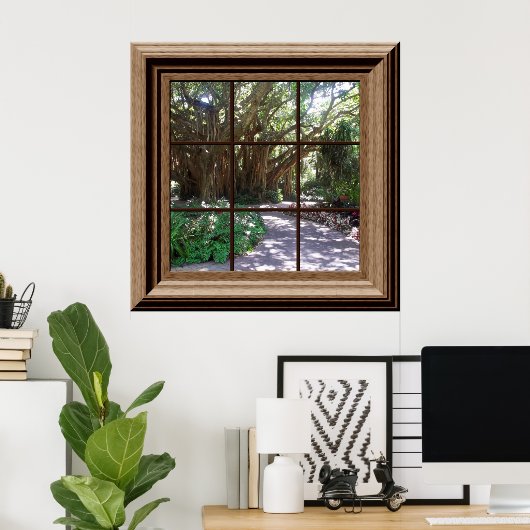 Poster Banyan Tree Fake Window Scène Relaxant Vert (Bureau à domicile)