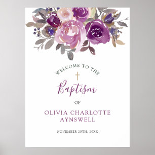 Poster Baptême Bienvenue Dusty Mauve Purple Blush Botaniq