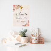 Poster Baptême blush rose or pampas herbe croix bienvenue