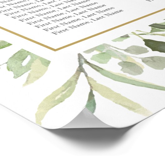 Poster Baptême Christening Greenery Gold Seating Chart (Coin)