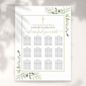 Poster Baptême Christening Greenery Gold Seating Chart