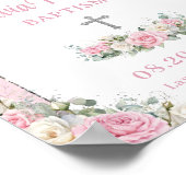 Poster Baptême Christening Rose Blanc Roses Floral Argent (Coin)