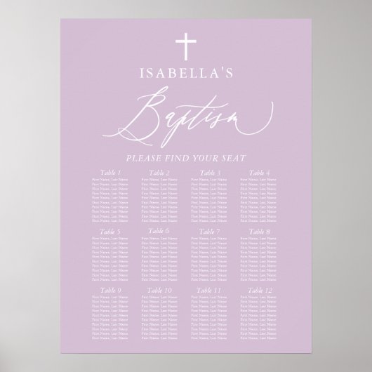Poster Baptême de fille de croix blanche violet signe de (Devant)