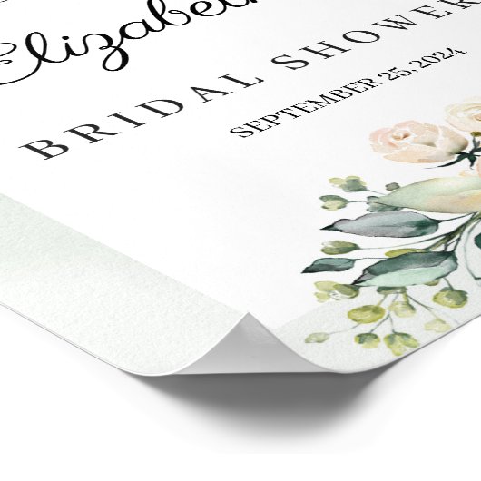 Poster Baptême de mariage aux roses blanches pastel à l'a (Coin)