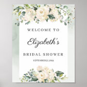 Poster Baptême de mariage aux roses blanches pastel à l'a (Devant)