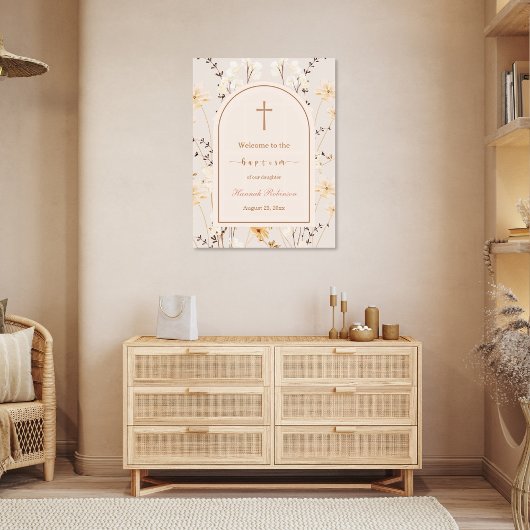 Poster Baptême Fleur sauvage élégant / Baptême de bienven