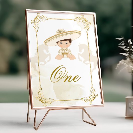 Poster Baptême mexicain d'or blanc Numéro de table d'anni