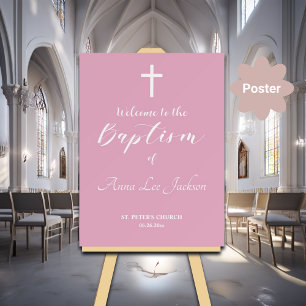 Poster Baptême moderne Croix blanche Dusty Rose Accueil