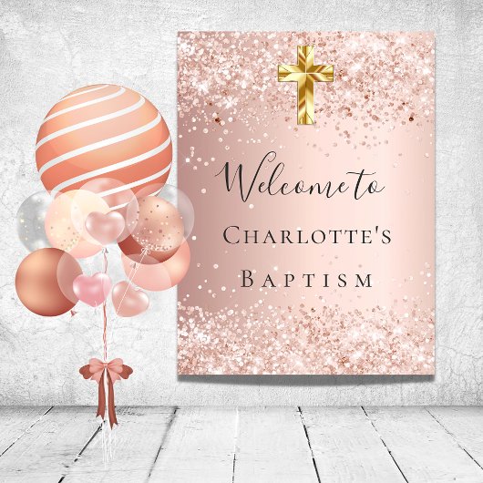 Poster Baptême rose gold bienvenue