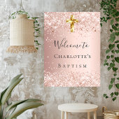 Poster Baptême rose or bienvenue