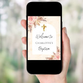 Poster Baptême rose or blush pampas herbe arc accueil