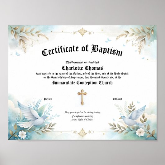 Poster Baptism Certificate Religious Keepsake (Devant)