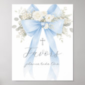 Poster Baptism Favor Blue Bow Eucalyptus (Devant)