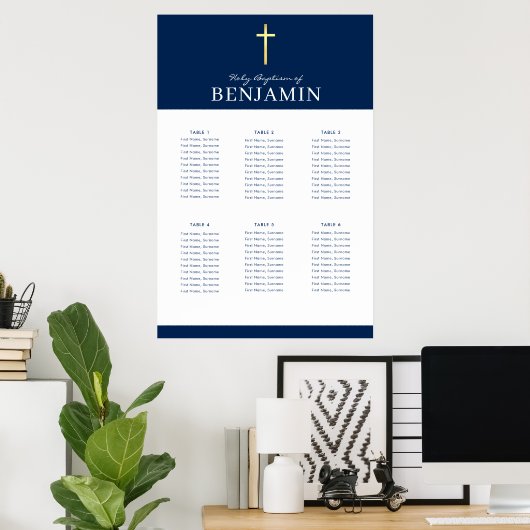 Poster BAPTISM TABLE PLAN 6 tableaux marine moderne Poste (Bureau à domicile)