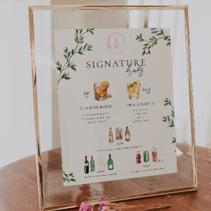 Poster Bar à boissons signature de la mariée et du marié