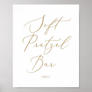 Poster Bar à bretzels mous de mariage en calligraphie dor